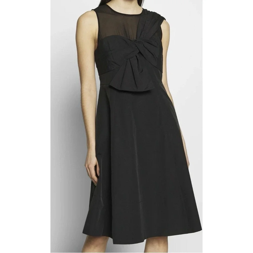 Kate Spade Bow Front Faille Cocktail Dress Black Size 12 Taffeta Mesh
